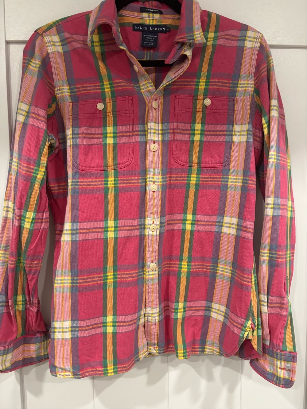 Ralph Lauren Plaid Button pink multi color, Size 8 Like New
